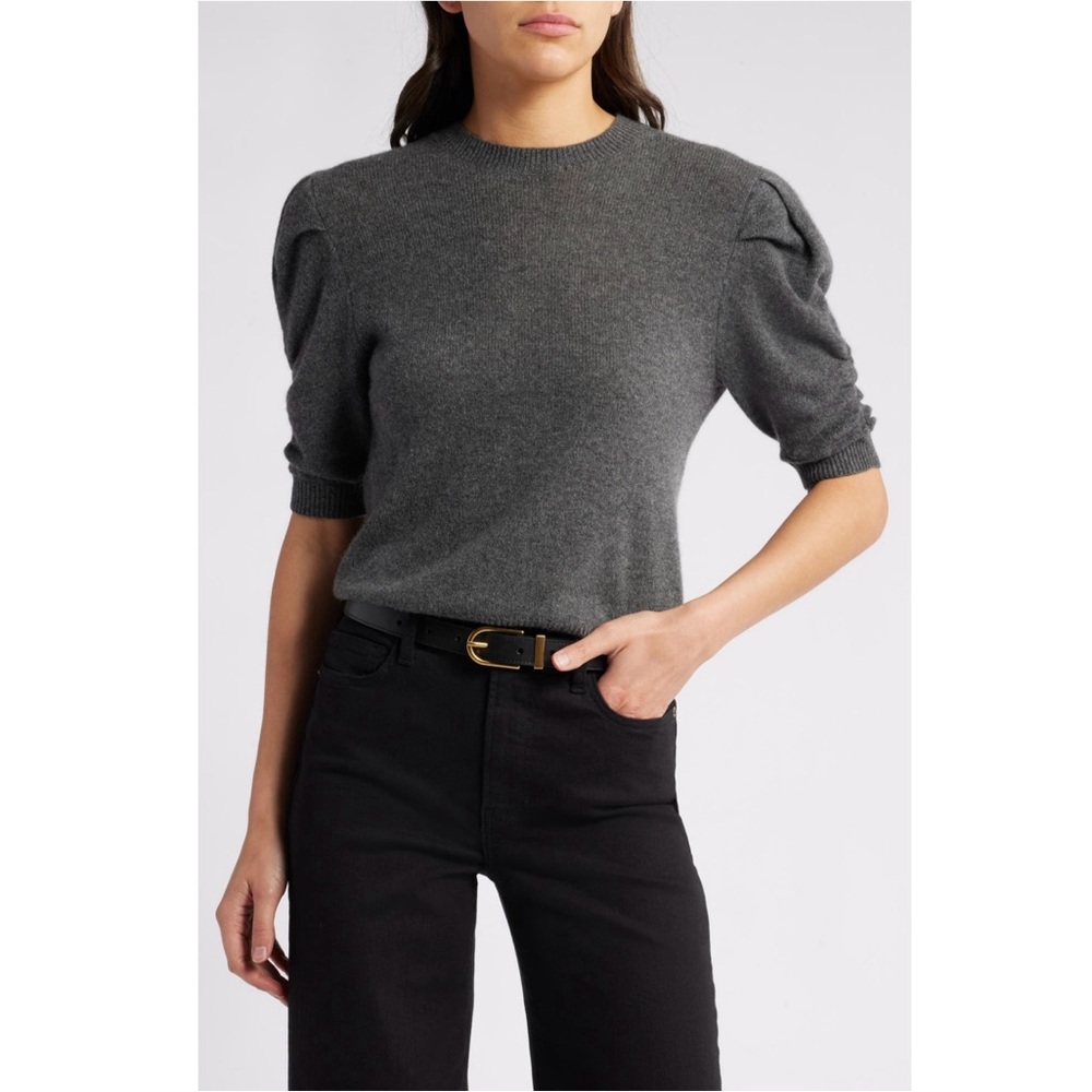 NWOT💕 Frame Ruched Sleeve 100% Cashmere Sweater in Dark Gris Heather Size S